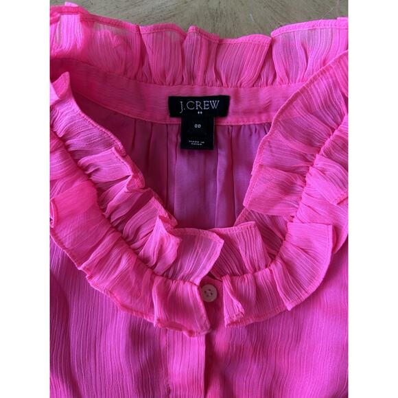 J. Crew Top XS Ruffles Sleeveless Neon Pink Barbie Sheer Summer Shirt 00 Office - Picture 8 of 8